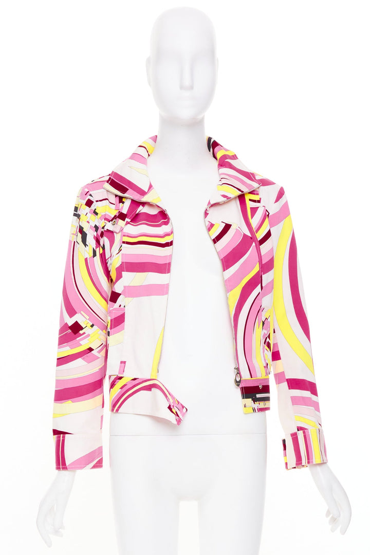 EMILIO PUCCI Vintage pink psychedelic swirl graphic print zip crop jacket IT44 L