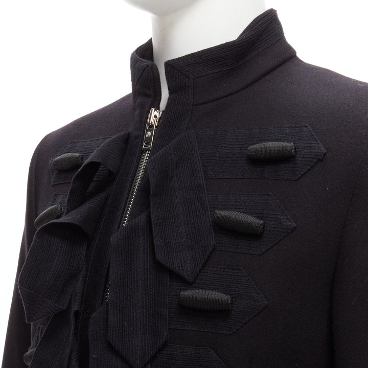 rare GIAMBATTISTA VALLI H&M black wool embellished military coat IT48 M