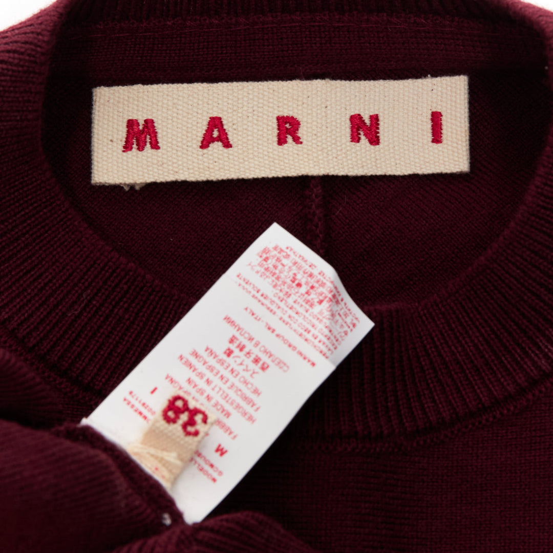 MARNI 100% wool burgundy crop back batwing boxy sweater IT38 S