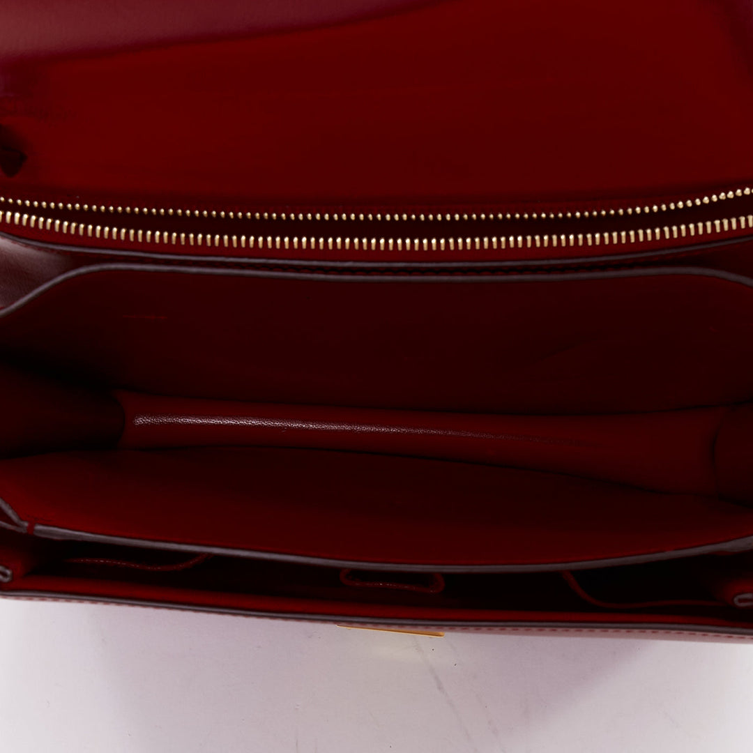 CELINE Classic Box burgundy smooth leather gold clasp crossbody messenger bag
