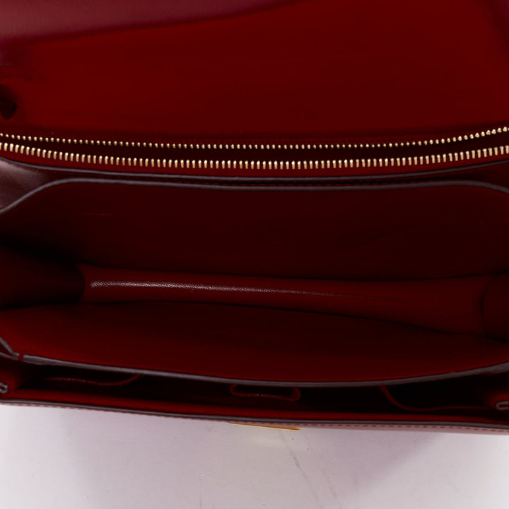 CELINE Classic Box burgundy smooth leather gold clasp crossbody messenger bag