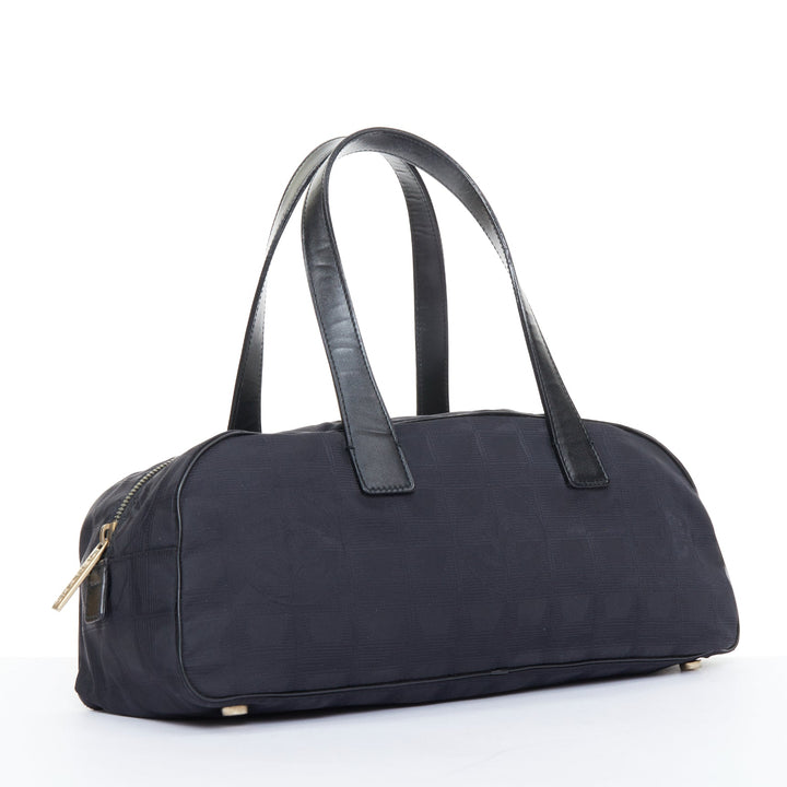 CHANEL 2002 New Travel Line black jacquard nylon mini Boston bowling bag