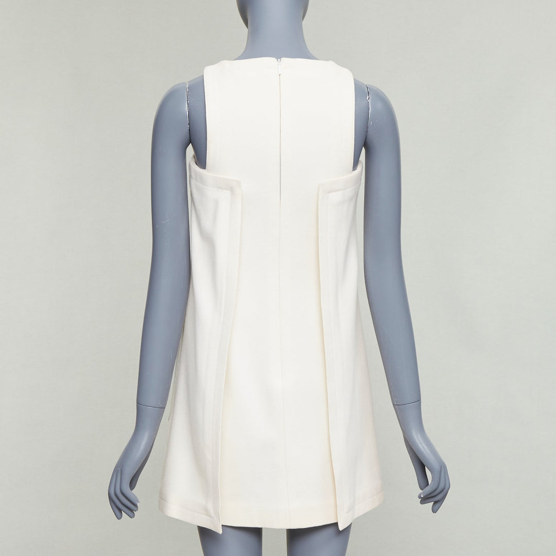 FENDI cream 100% wool leather patch pocket silk lined mini dress IT36 XXS