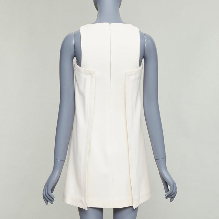 FENDI cream 100% wool leather patch pocket silk lined mini dress IT36 XXS
