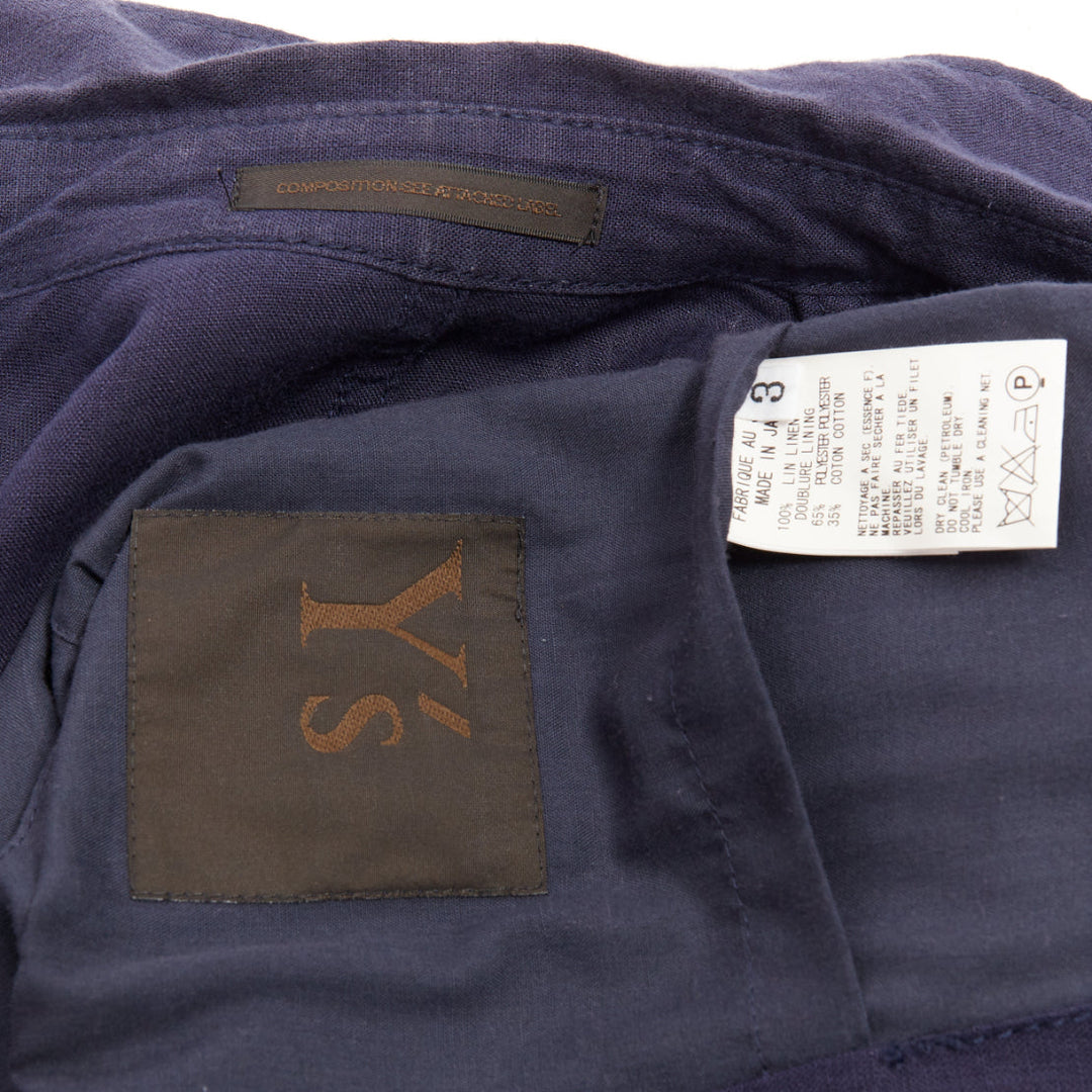 Y'S YOHJI YAMAMOTO navy linen 4-pocket safari long-line work shirt jacket JP3 L