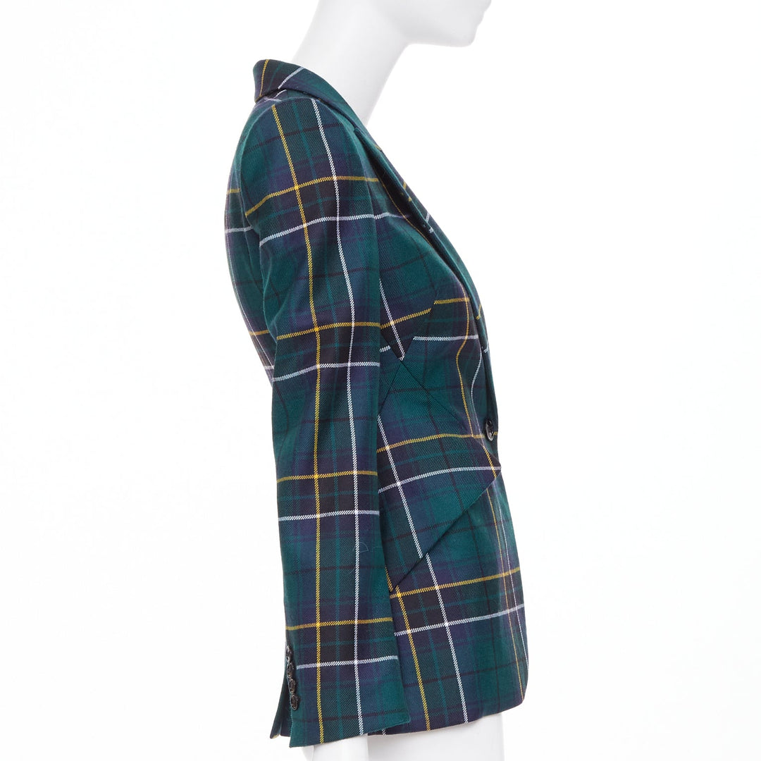 ALEXANDER MCQUEEN 2025 green wool tartan pointed shoulder blazer jacket IT36 XXS