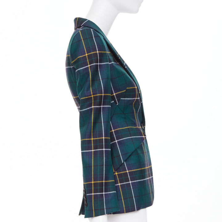 ALEXANDER MCQUEEN 2025 green wool tartan pointed shoulder blazer jacket IT36 XXS