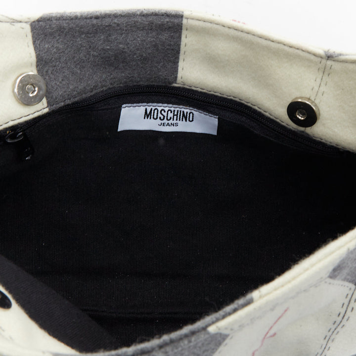 MOSCHINO Jeans Vintage black white soccer print leather strap underarm bag