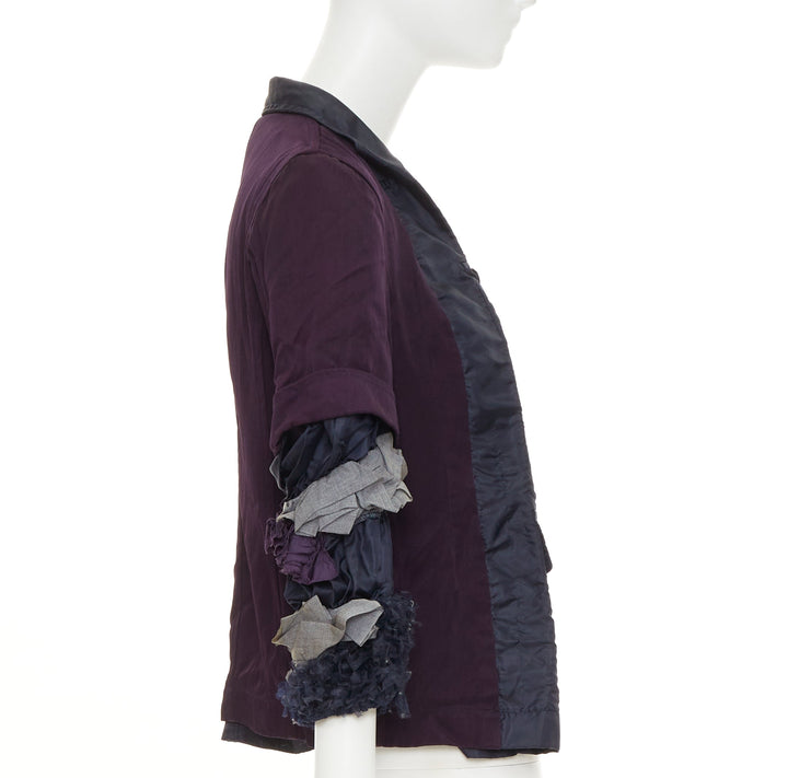 COMME DES GARCONS 1999 Vintage Reversible navy ruffle sleeve nylon crop jacket M