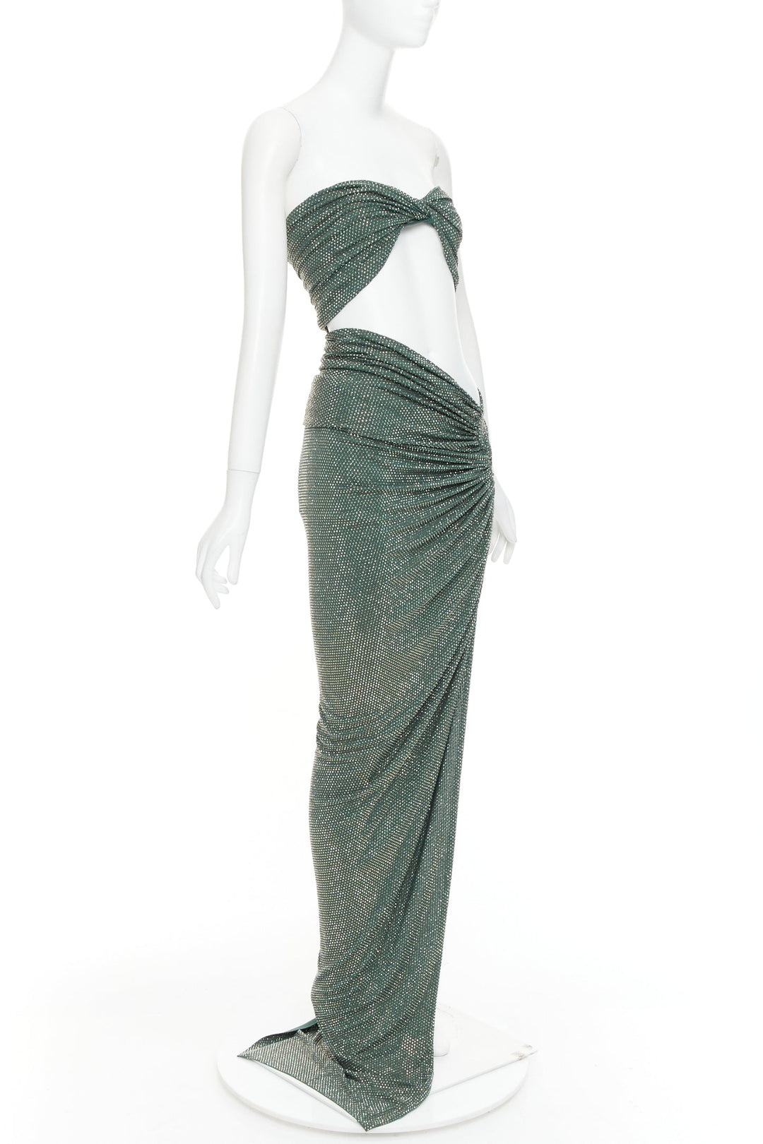 ALEXANDRE VAUTHIER Scarabeus green strass crystal cut out twisted low waist gown