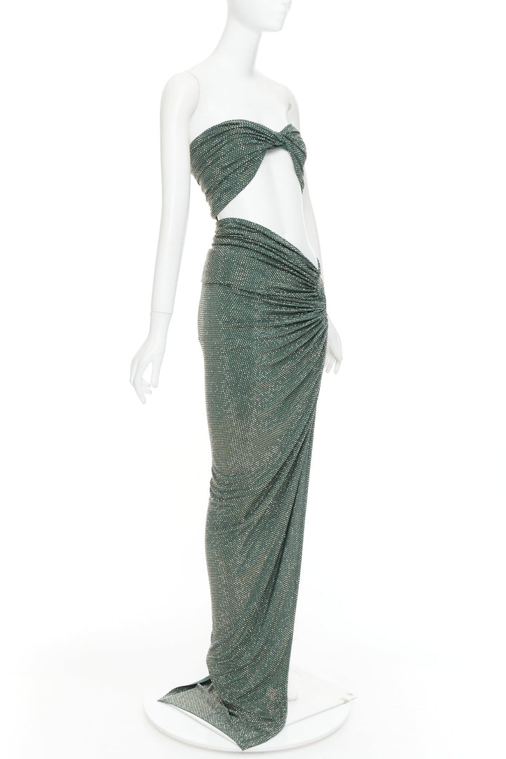 ALEXANDRE VAUTHIER Scarabeus green strass crystal cut out twisted low waist gown