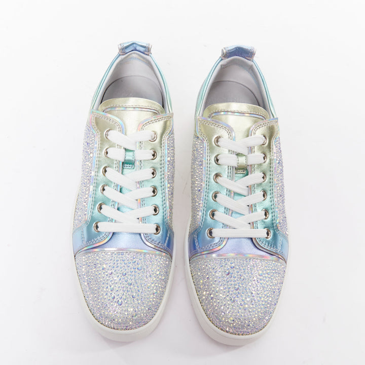 CHRISTIAN LOUBOUTIN Louis Junior Strass Flat Iridescent crystal low sneaker EU43