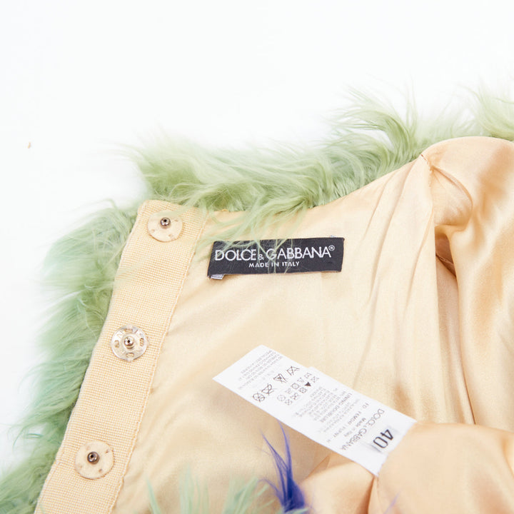 DOLCE GABBANA 2014 Runway colorblock green navy blue alpaca fur dress IT40 S