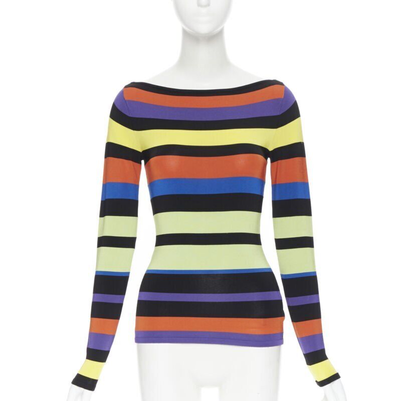 RALPH LAUREN multicolor striped viscose boat neck long sleeve sweater top XS