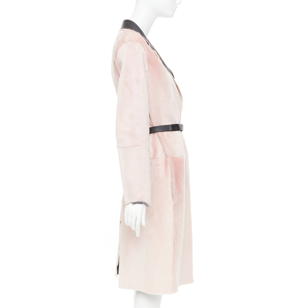 OLD CELINE Phoebe Philo 2015 baby pink lamb shearling leather collar coat FR40 L