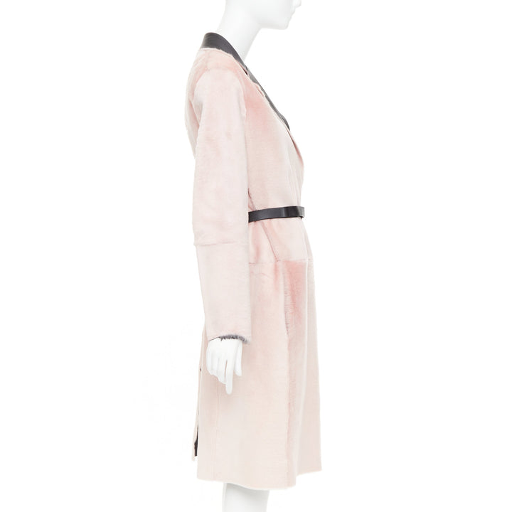 OLD CELINE Phoebe Philo 2015 baby pink lamb shearling leather collar coat FR40 L