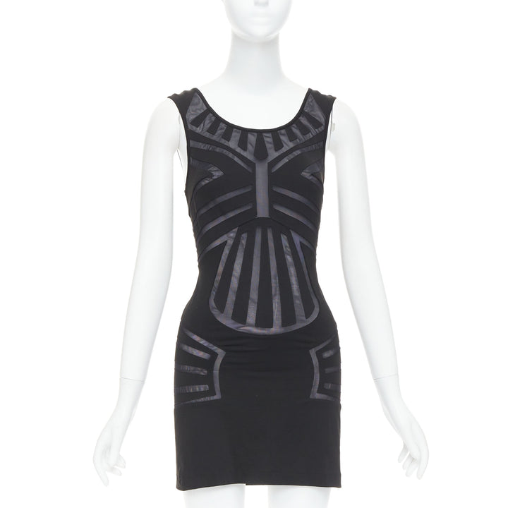 LA PERLA Dune black body contour sheer panels fitted mini dress IT40 S