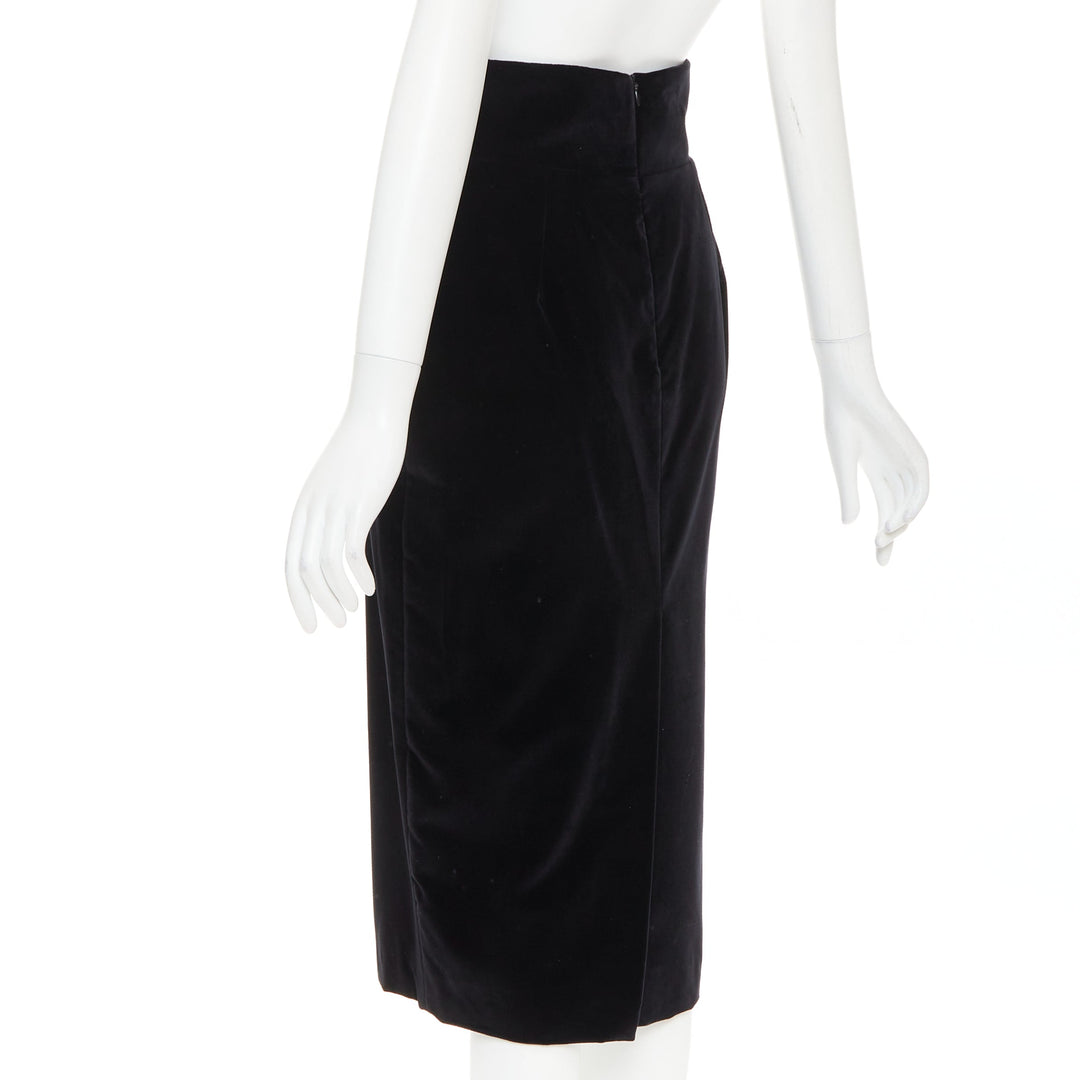 ALEXANDRE VAUTHIER black velvet high waisted duo pocket back slit pencil skirt