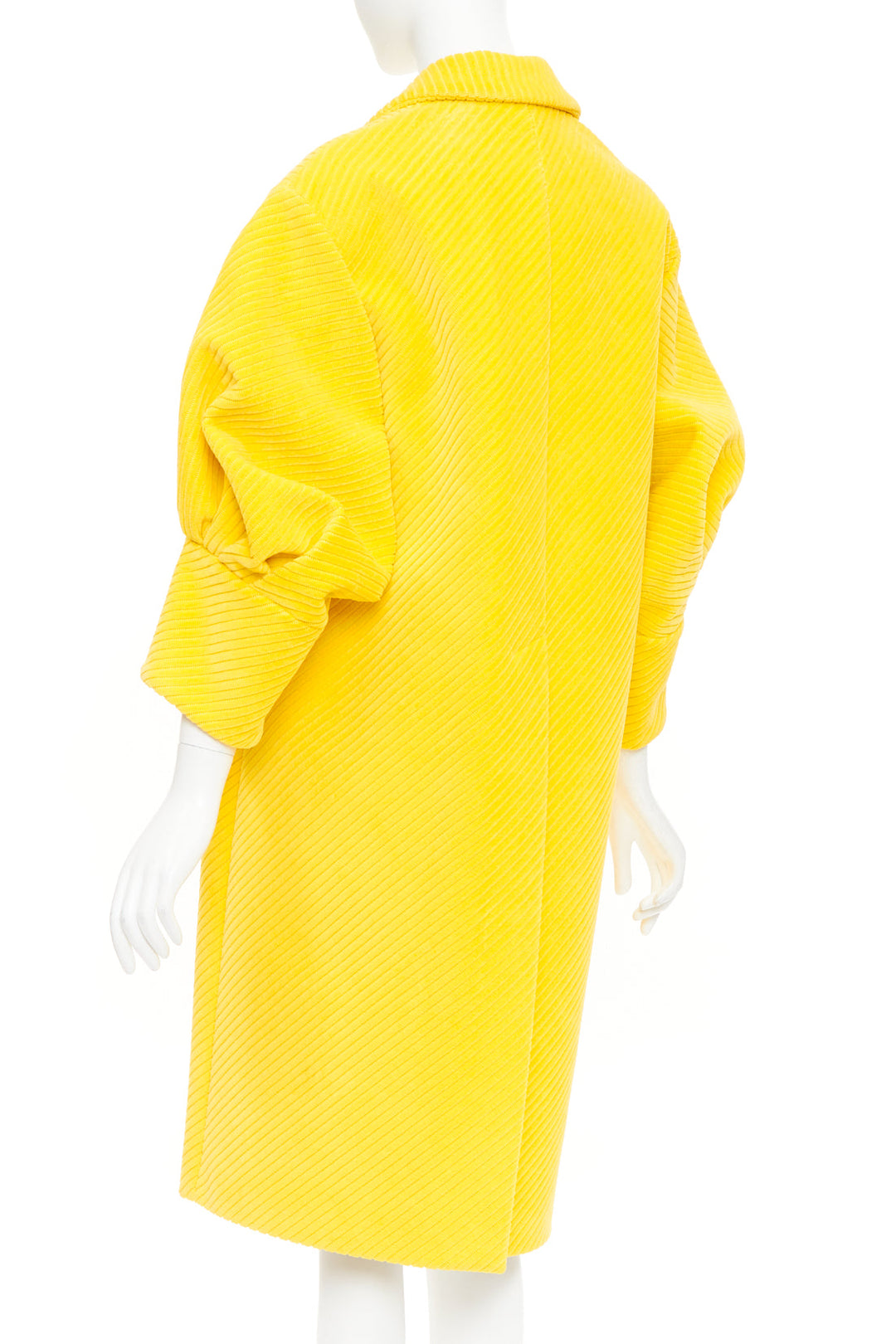 PRADA 2021 Runway yellow cotton corduroy puff sleeve oversized coat IT38 XS