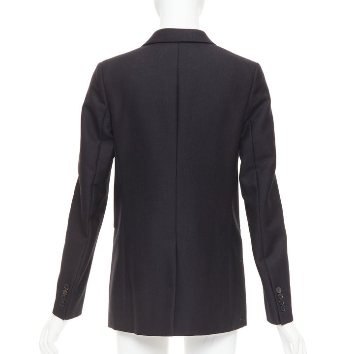 CHRISTIAN DIOR black wool mohair boxy peak collar tux jacket FR36
