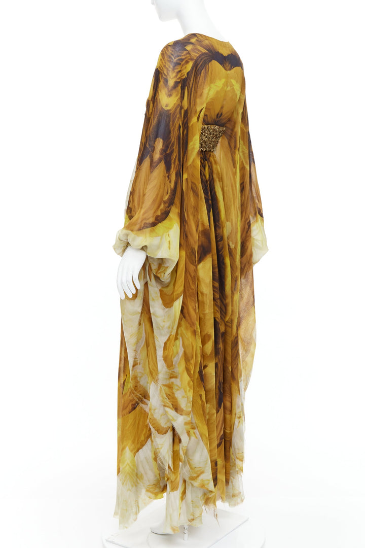 ALEXANDER MCQUEEN SS2011 Runway yellow gold embellished kaftan dress IT38 XS