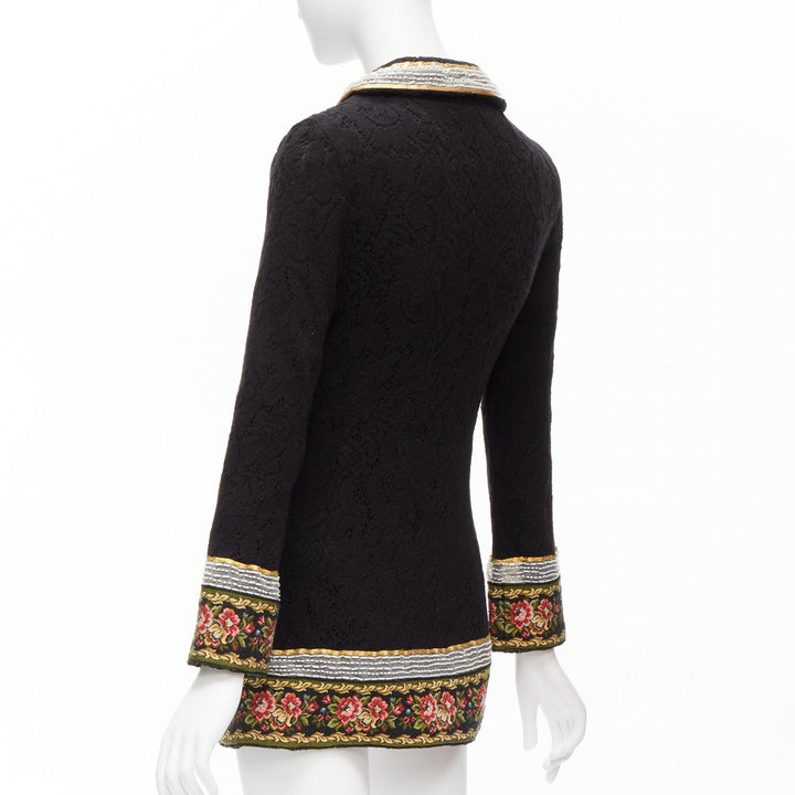 VOYAGE INVEST IN THE ORIGINAL LONDON red green beaded floral black wool coat L