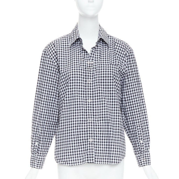 BURBERRY black white cotton check gingham silver snap button shirt IT40 S