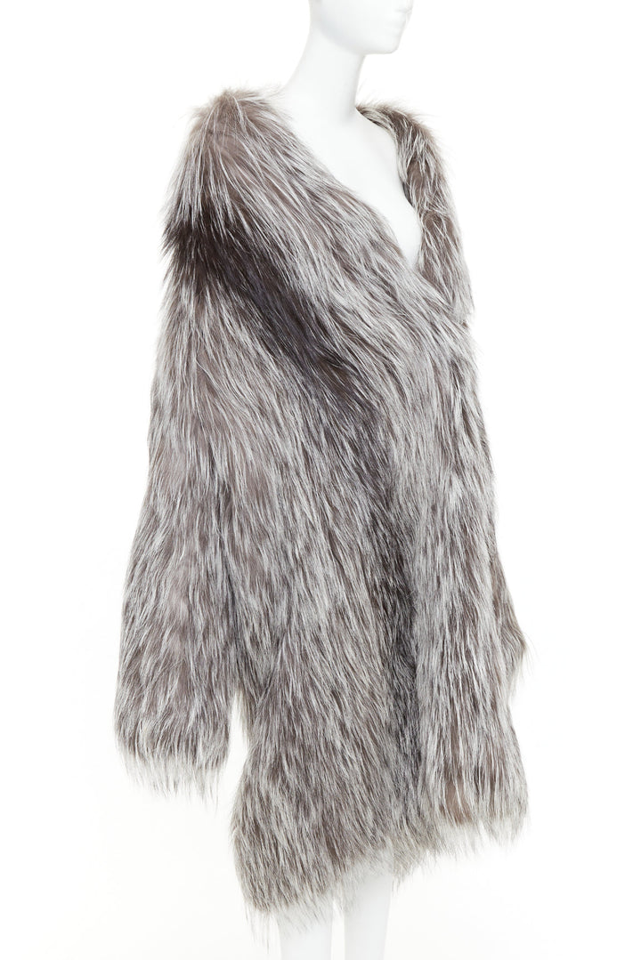 MICHAEL KORS COLLECTION brown grey real fur oversized drop sleeve long coat