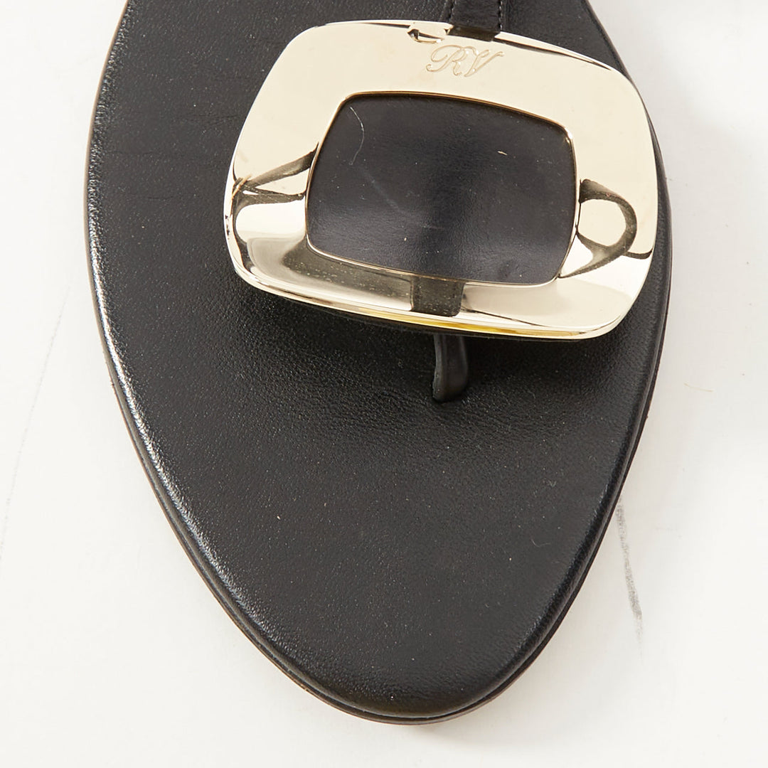 ROGER VIVIER Bikiviv black leather gold buckle tstrap comfort thong sandals EU37