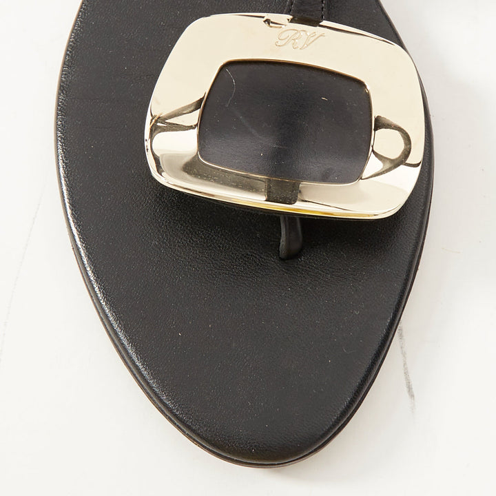 ROGER VIVIER Bikiviv black leather gold buckle tstrap comfort thong sandals EU37