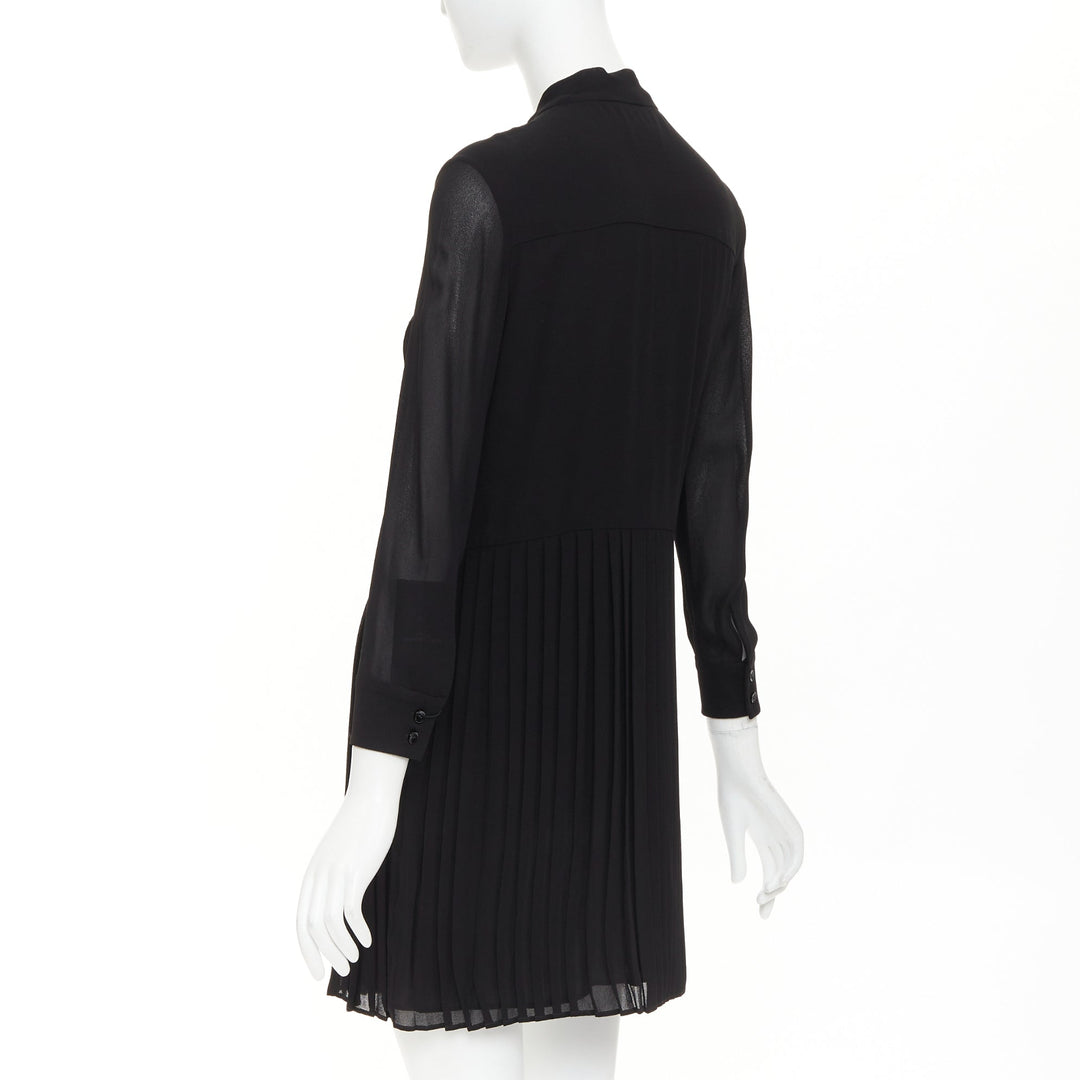 SAINT LAURENT 2013 black acetate blend pussybow pleated mini dress FR36 S