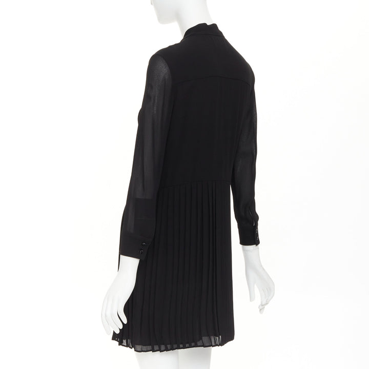 SAINT LAURENT 2013 black acetate blend pussybow pleated mini dress FR36 S