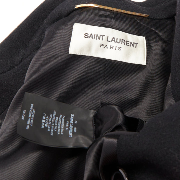 SAINT LAURENT 2016 black wool gold crest button military officer coat FR36