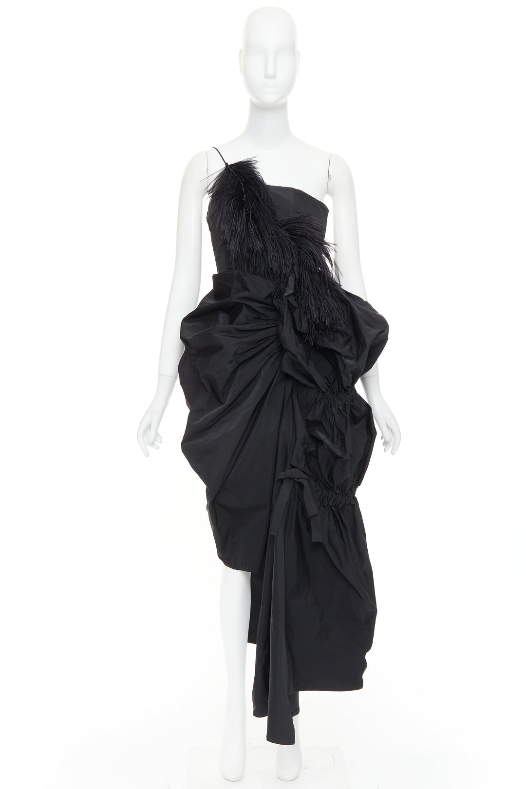rare DRIES VAN NOTEN Lacroix 2020 Runway black taffeta ostrich ruffle gown FR38