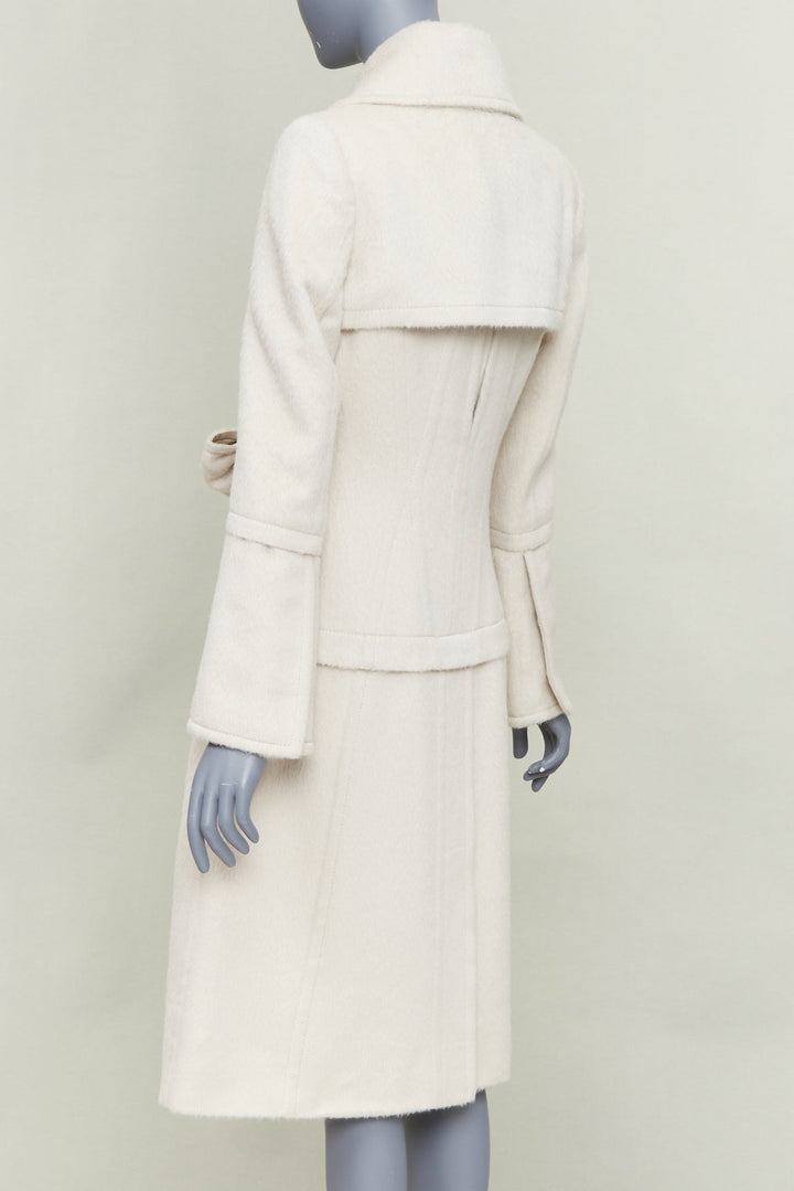 GUCCI 2004 Tom Ford ivory alpaca wool bow front trench inspired coat IT38 XS