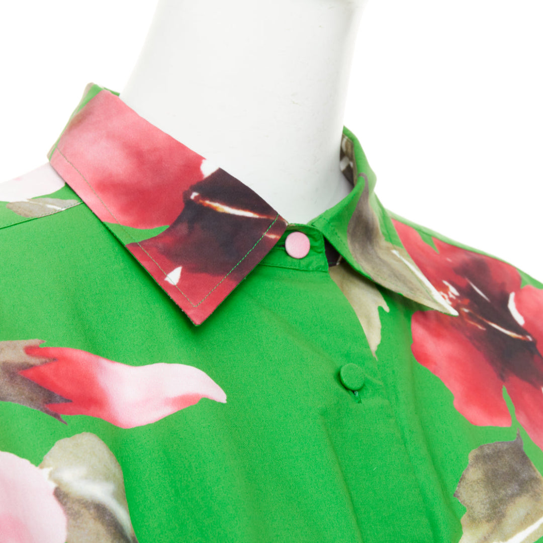 VALENTINO 2021 Runway Lilium green pink oversized cotton poplin shirt IT36 XXS