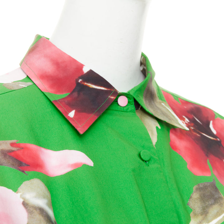 VALENTINO 2021 Runway Lilium green pink oversized cotton poplin shirt IT36 XXS