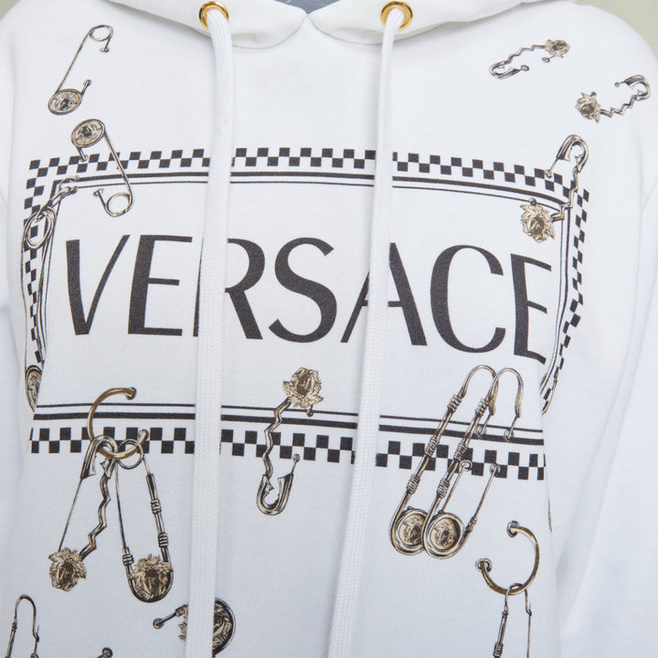 VERSACE 2020 white safety pin 90s vintage logo cotton graphic sweatshirt IT38 XS