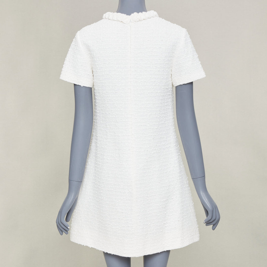 VALENTINO 2021 Roman Stud optical white cotton tweed short sleeve dress IT40 S