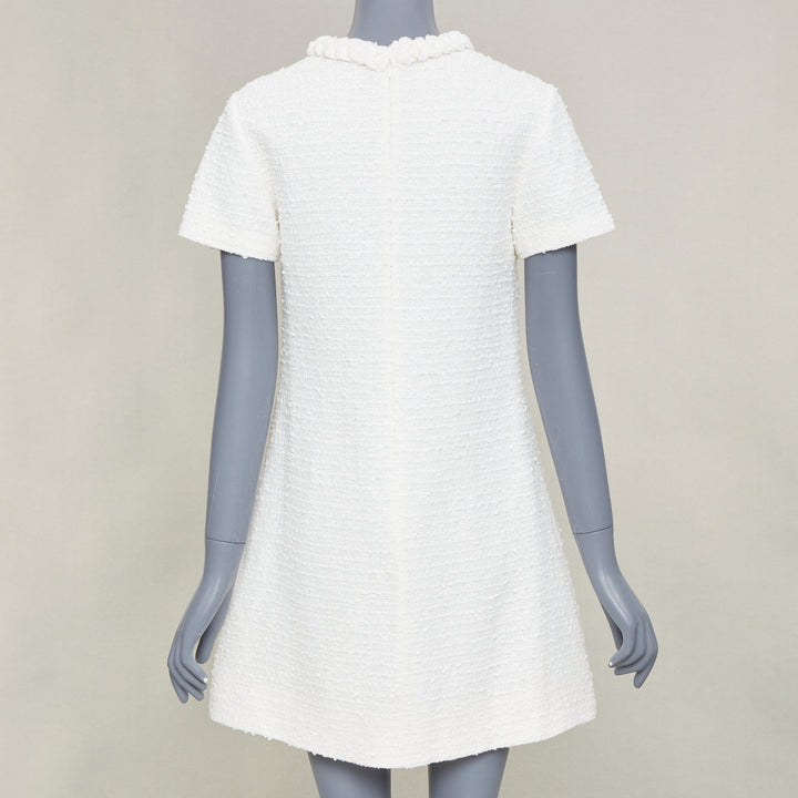 VALENTINO 2021 Roman Stud optical white cotton tweed short sleeve dress IT40 S