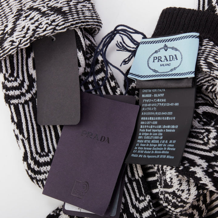 PRADA 2021 Raf Simons Runway black white wool knit triangle logo pocket gloves M