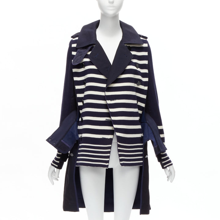SACAI deconstructed nautical stripe detached corset belt flare coat JP3 L
