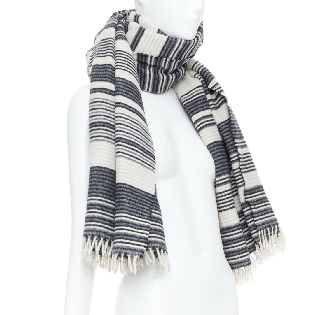 MISSONI monochrome horizontal striped wool blend knit blanket fringe scarf