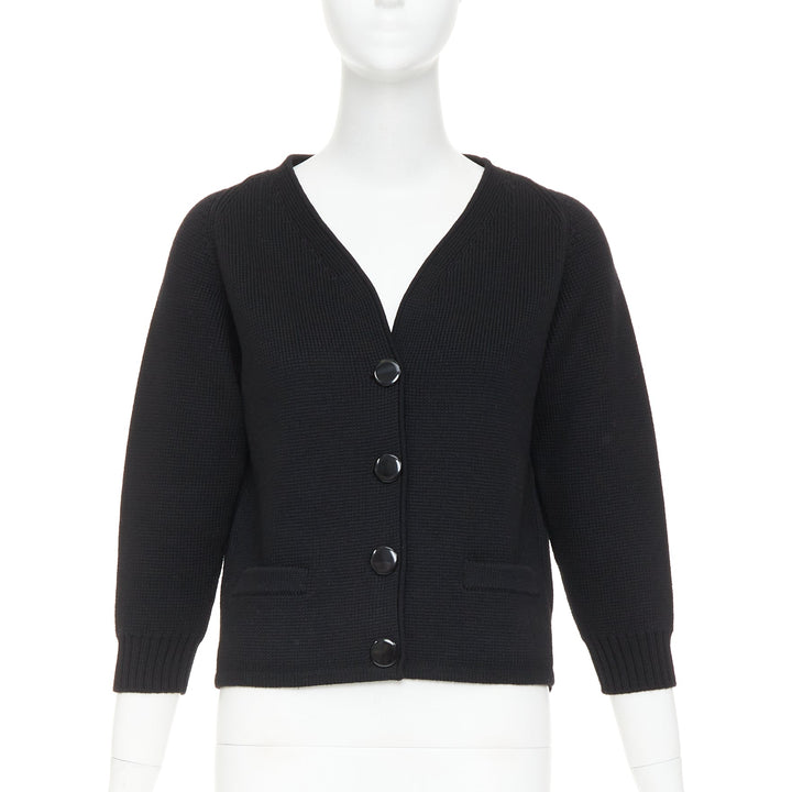 SAINT LAURENT 2014 black heavy knit wool round buttons raglan sleeves cardigan M