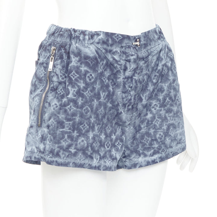 LOUIS VUITTON blue grey tie dye stencil effect monogram print shorts FR36 S
