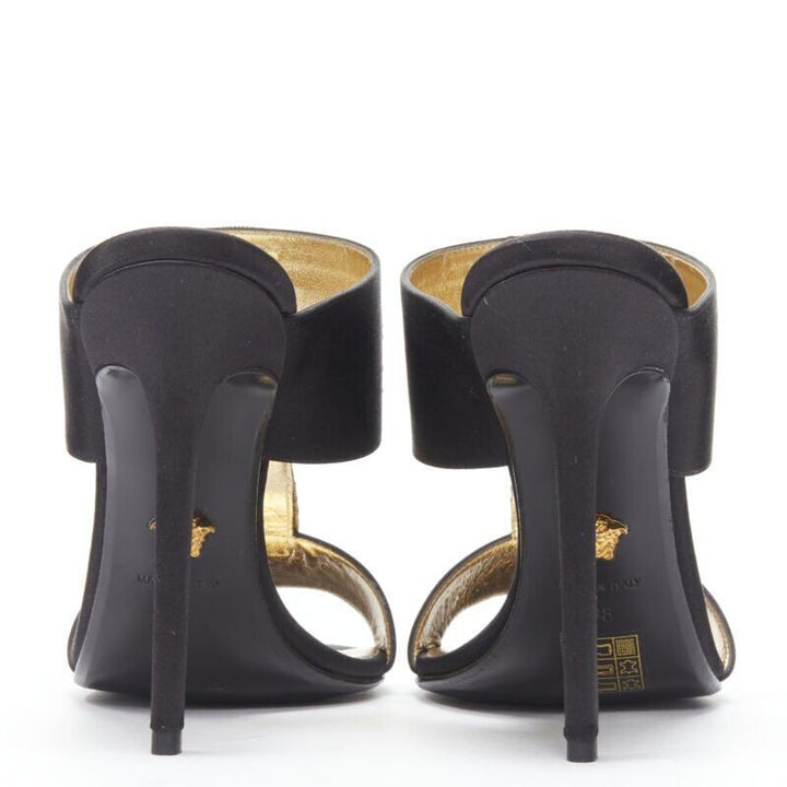 VERSACE 2018 Tribute Byzantine Cross Jewel crystal black satin sandals EU38