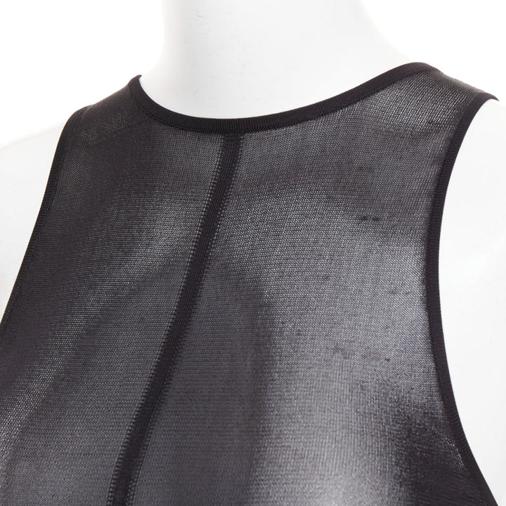 SAINT LAURENT 2023 Runway black slinky viscose semi sheer knit maxi tank dress S