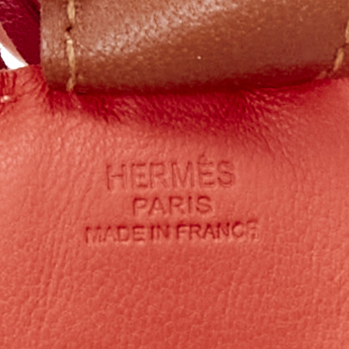 HERMES Rodeo PM red leather brown trim fringed tail horse bag charm