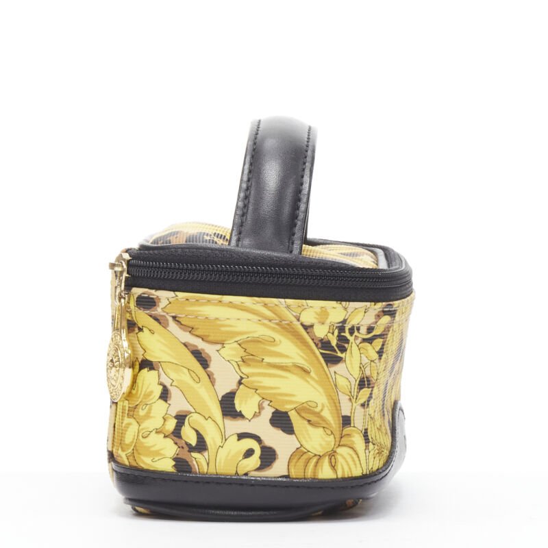 GIANNI VERSACE gold barocco baroque leopard print leather top handle micro bag