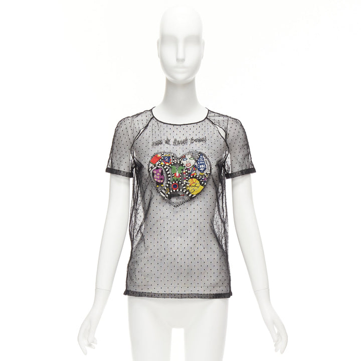 CHRISTIAN DIOR Niki de Saint Phalle black colourful beaded dot mesh sheer top